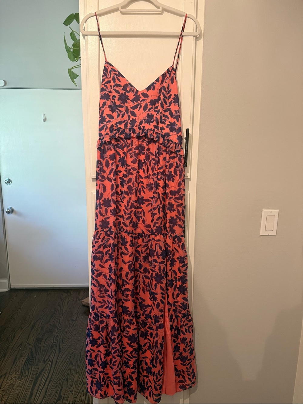 House of Harlow 1960 Coral Maxi Dress with Navy Floral Print